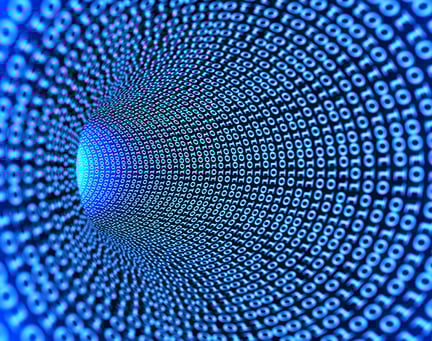 Abstract image of binary numbers stretching into a tunnel
